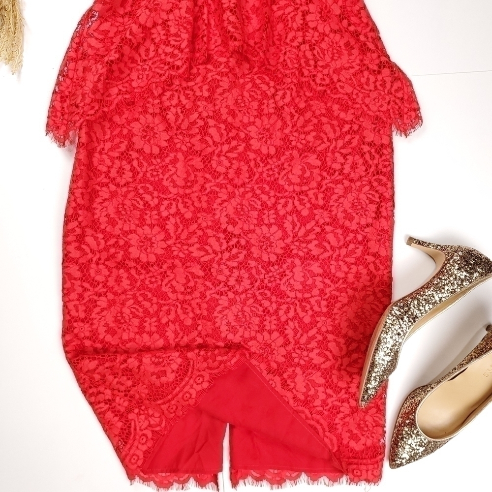 🔴 Shoshanna Anthropologie Red Lace Dress Sz 0 - Picture 9 of 15